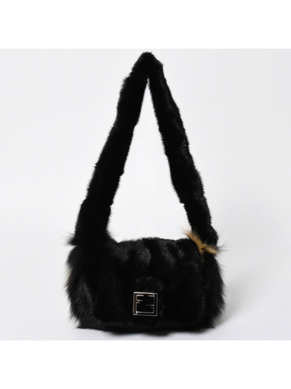 Fendi Shoulder Bag Fur Black Brown White